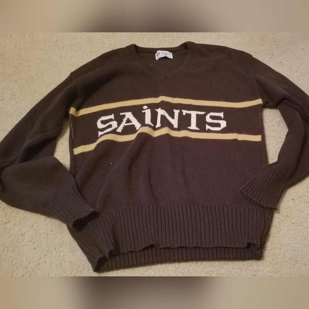 NEW ORLEANS SAINTS Vtg 80s 90s Cliff Engle Neck Sweater M See Measurements. 